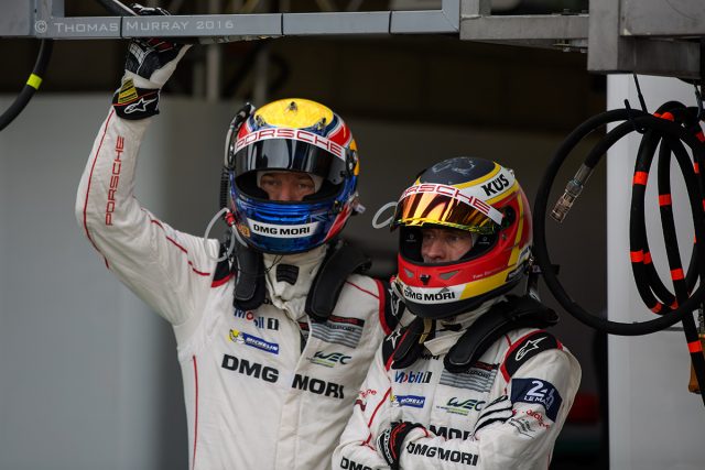 Driver change practice for Porsche Car #1 with Mark Webber, Timo Bernhard and Brendon Hartley Mark Webber and Timo Bernhard practice driver change excercise for the 2016 24 Hours of Lemans