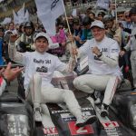 Race Winners Romain Dumas and Marc Lieb get a ride to the podium from Neel Jani 2016 24 Hours of Le Mans race winners Romain Dumas and Marc Lieb get a ride to the podium from Neel Jani
